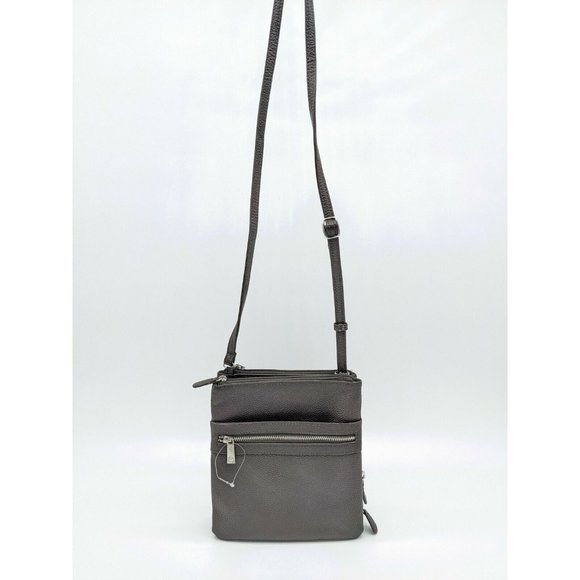 GIANI BERNINI Dasher pebble leather triple zip crossbody organizer BROWN - Picture 1 of 10